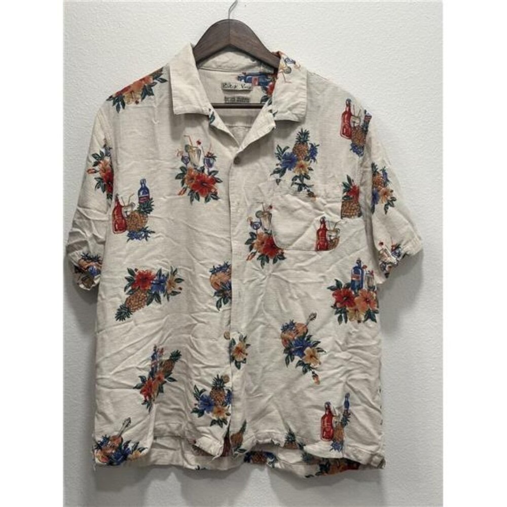 Batik Bay Men's Hawaiian Shirt Size XL Tan Tropical Cocktails Woody Button